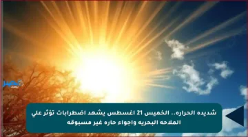 شديدة الحرارة.. الخميس 21 أغسطس يشهد اضطرابات تؤثر على الملاحة البحرية وأجواء حارة غير مسبوقة